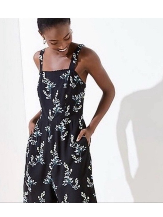 LOFT Pants - LOFT Black Floral Wide Leg jumpsuit